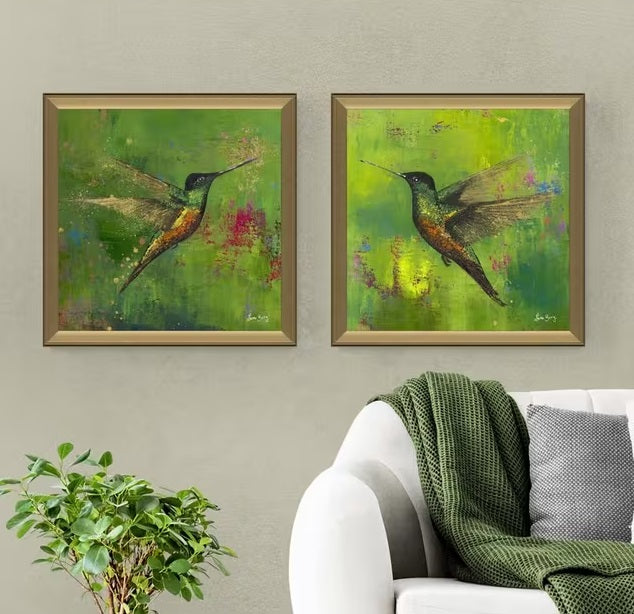 John Lewis Laure Bury Nature's Realm I Framed Print Set of 2 55x55cm - Green