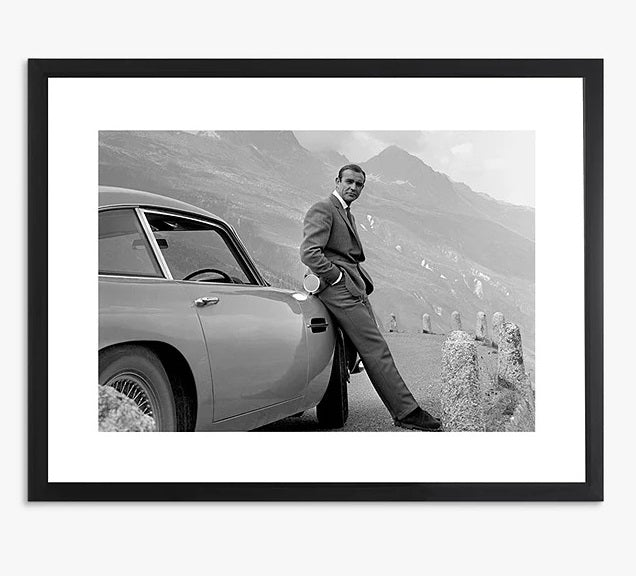 John Lewis Sean Connery & Aston Martin Framed Photographic Print Black/White - Kazoop 