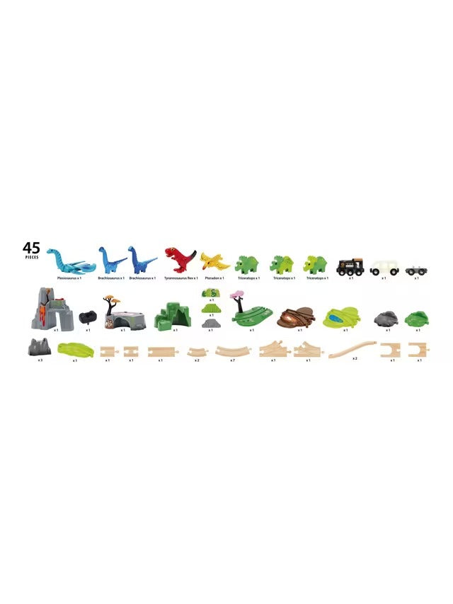 BRIO 36104 Battery Operated Train And Dinosaur Deluxe Set 45-Piece Brio