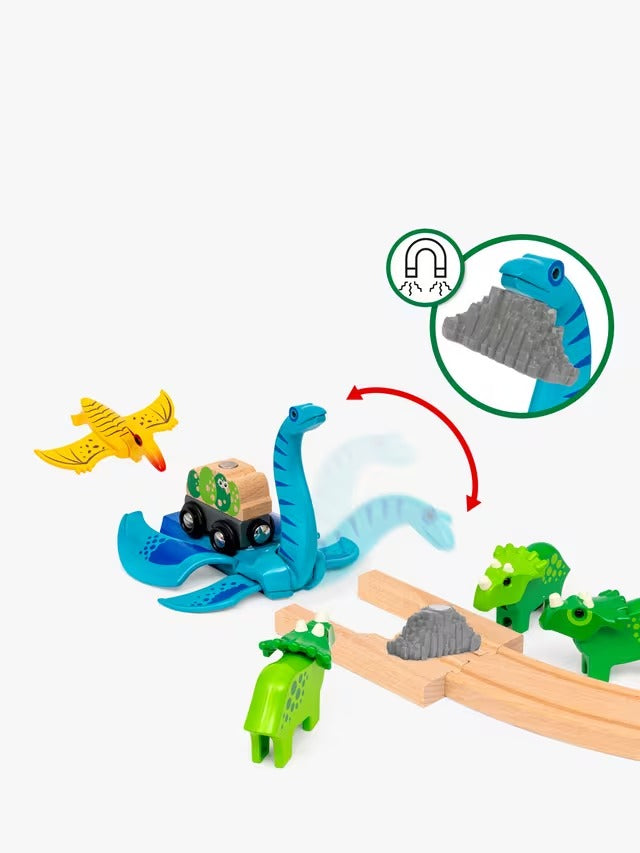BRIO 36104 Battery Operated Train And Dinosaur Deluxe Set 45-Piece Brio