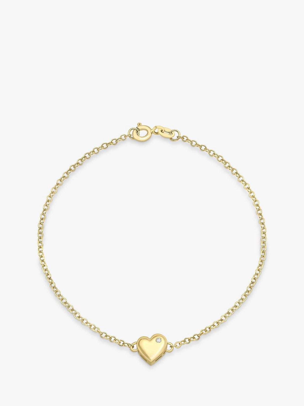 IBB Womens 9ct Yellow Gold 19cm Diamond Heart Charm Chain Bracelet - Gold