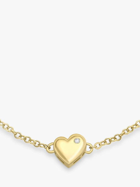IBB Womens 9ct Yellow Gold 19cm Diamond Heart Charm Chain Bracelet - Gold