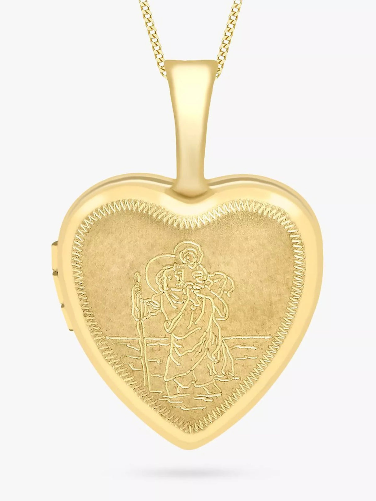 IBB 9ct Yellow Gold Etched St Christopher Heart Locket Pendant Necklace