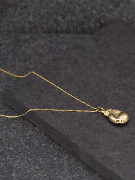 IBB Unisex Solid 9ct Yellow Gold Sports Boxing Glove Pendant Necklace - Gold