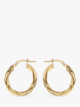 IBB Womens 18ct Solid Yellow Gold Hollow Twisted Tube Hoop Earrings - Gold
