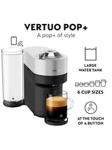 Nespresso by De'Longhi Vertuo Pop Plus Corded Coffee Pod Machine - Silver