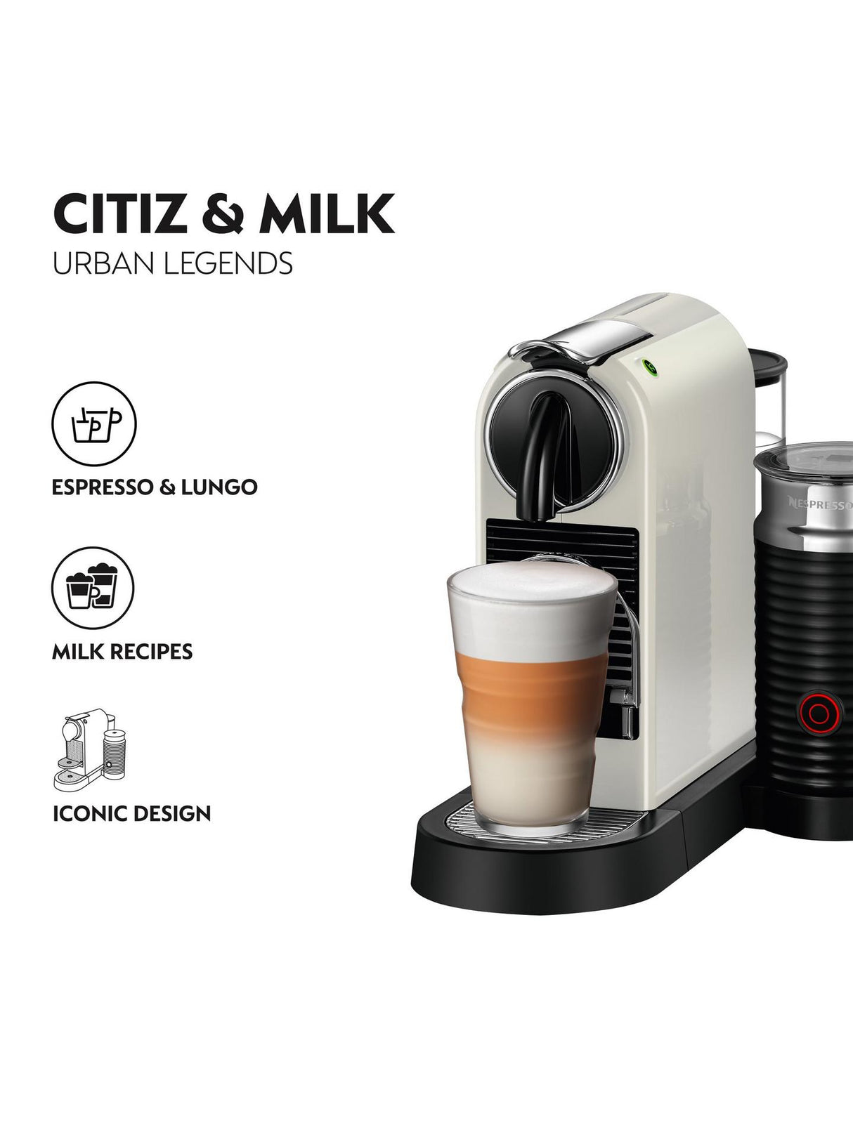 Nespresso by De'Longhi EN267.WAE Automatic CitiZ Pod Coffee Machine - White