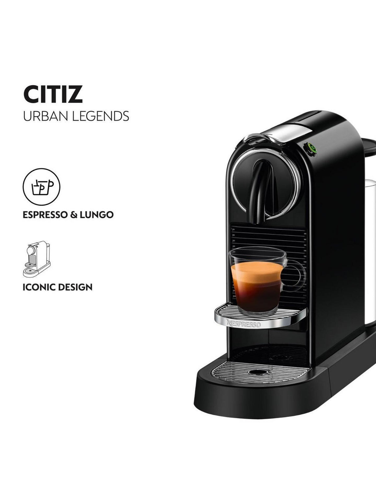 Nespresso CitiZ EN167.B 1L Coffee Capsule Pod Machine by De'Longhi - Black