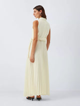 Marella Statua Lapel Collar Sleeveless Pleated Maxi Dress - Wool White UK 16