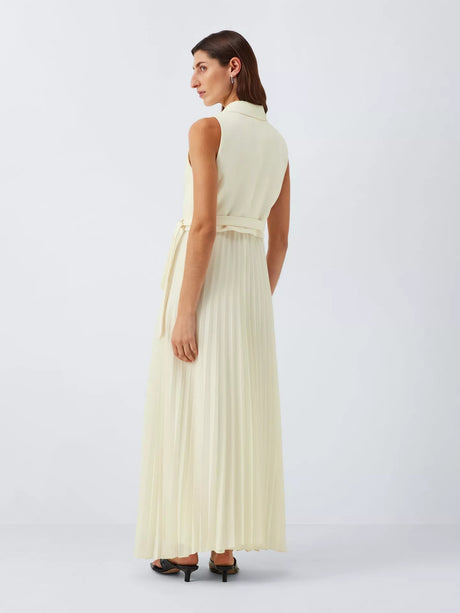 Marella Statua Lapel Collar Sleeveless Pleated Maxi Dress - Wool White UK 16