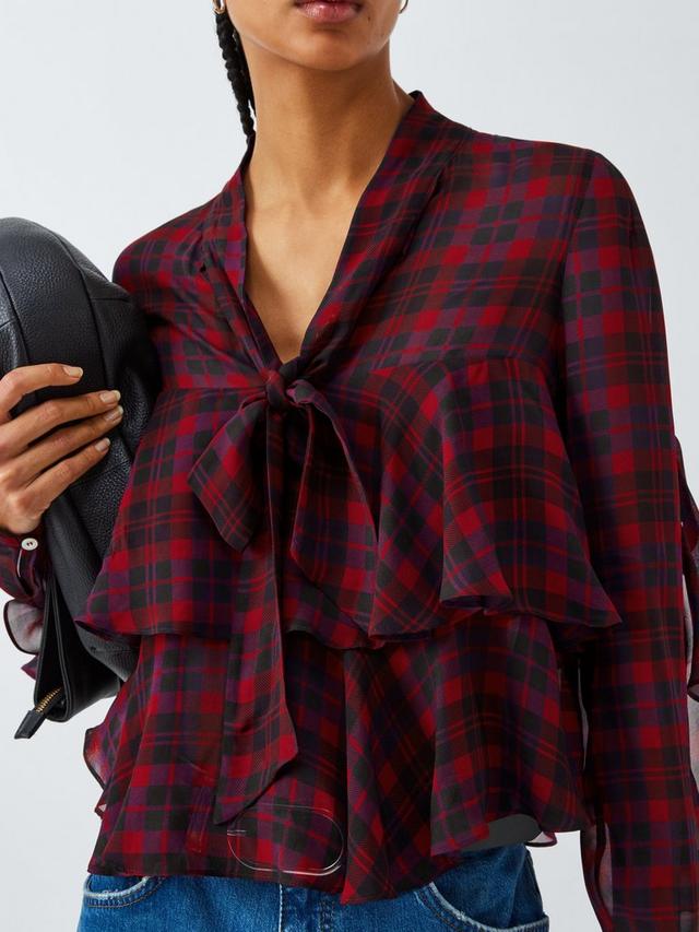 Marella Women's Gala Check Office Wear Smart Casual Blouse - Red - UK 18