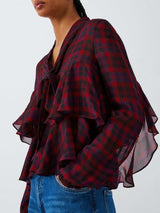 Marella Women's Gala Check Office Wear Smart Casual Blouse - Red - UK 18