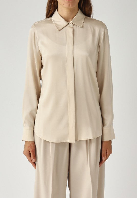 Max Mara Studio Xero Women's Stretch Silk Long Sleeve Shirt - Cream - UK 12
