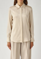 Max Mara Studio Xero Women's Stretch Silk Long Sleeve Shirt - Cream - UK 12