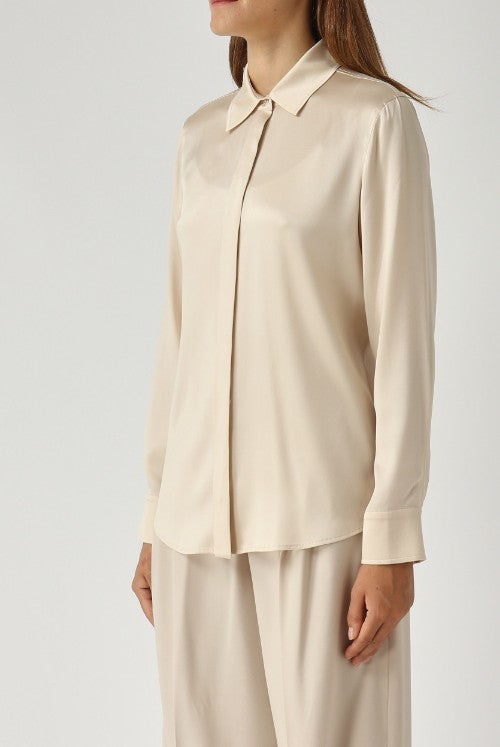 Max Mara Studio Xero Women's Stretch Silk Long Sleeve Shirt - Cream - UK 12