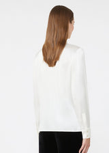 MaxMara Studio Womens Silk Satin Ruched Collar Blouse Top - Ivory - UK 12