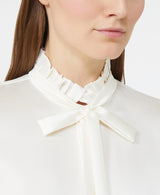 MaxMara Studio Womens Silk Satin Ruched Collar Blouse Top - Ivory - UK 12