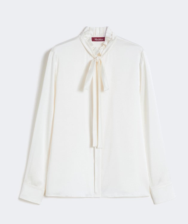 MaxMara Studio Womens Silk Satin Ruched Collar Blouse Top - Ivory - UK 12