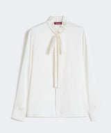 MaxMara Studio Womens Silk Satin Ruched Collar Blouse Top - Ivory - UK 12