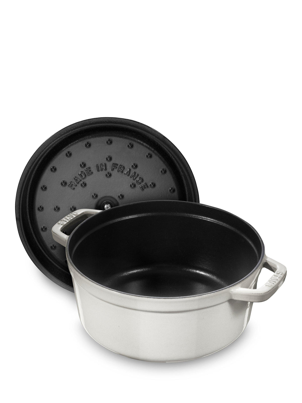 STAUB Round Cocotte 6.7L Enamelled Cast Iron Casserole 28cm - White Truffle
