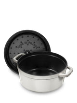 STAUB Round Cocotte 6.7L Enamelled Cast Iron Casserole 28cm - White Truffle