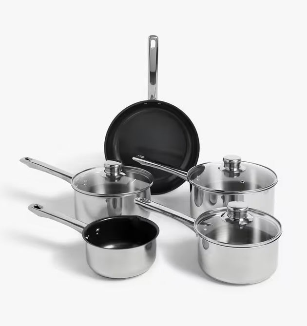 John Lewis Oven Safe Saucepans & Frying Pan 5 Piece Set - Stainless Steel