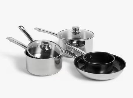 John Lewis Oven Safe Saucepans & Frying Pan 5 Piece Set - Stainless Steel