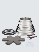 Jamie Oliver Tefal Ingenio Stainless Steel Pans Lids Utensils Set - 18 Piece