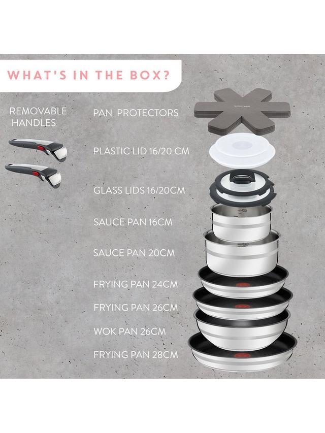 Jamie Oliver Tefal Ingenio Stainless Steel Pans Lids Utensils Set - 18 Piece