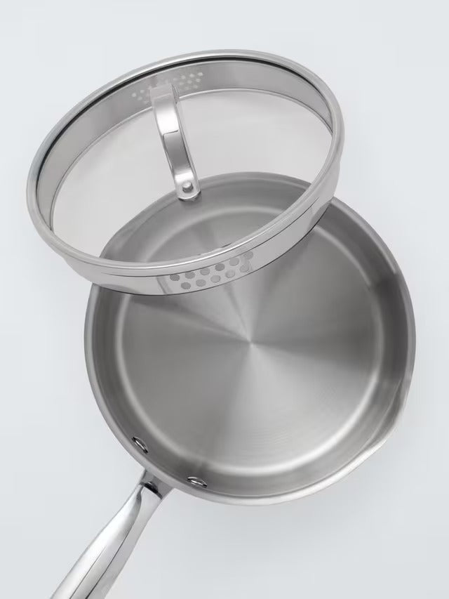 John Lewis 'The Pan' Stainless Steel Uncoated Saucepan & Lid Set 3 Piece