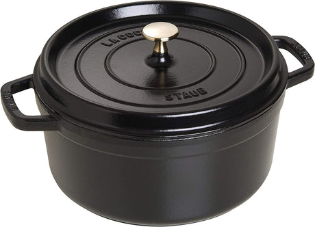 STAUB Cocotte Round Cast Iron Casserole 26cm 5.2L Oven Safe - Black - Kazoop 