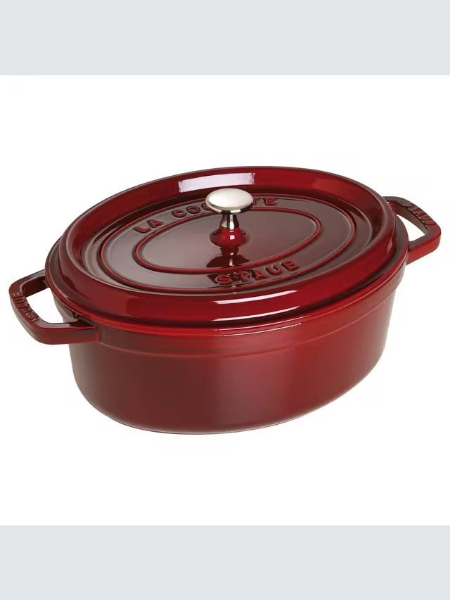 STAUB Cocotte Oval Cast Iron 31cm Oven Safe Casserole Pan - Grenadine Red
