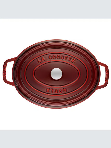 STAUB Cocotte Oval Cast Iron 31cm Oven Safe Casserole Pan - Grenadine Red