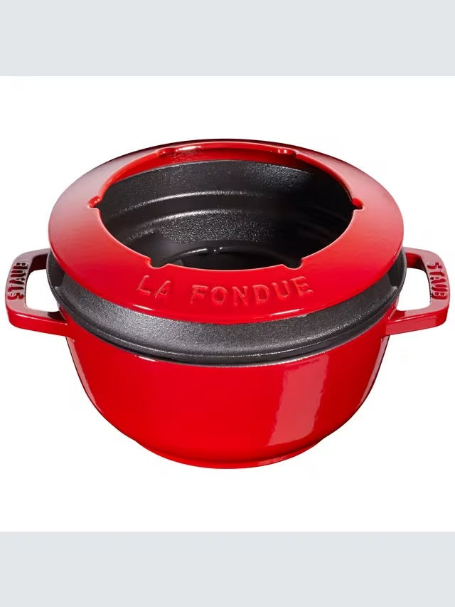 STAUB Cast Iron Oven Safe Cheese Chocolate 18cm Fondue Set - Cherry Red