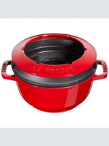 STAUB Cast Iron Oven Safe Cheese Chocolate 18cm Fondue Set - Cherry Red