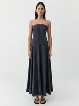 St Agni Strapless Rouleau Unlined Women's Maxi Dress - Size Medium - Navy