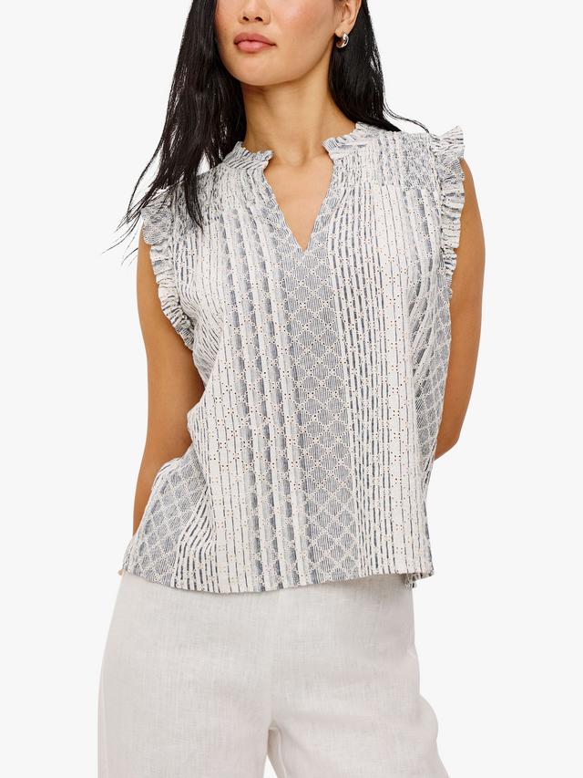 Rails Arlene Stripe Linen Rich Women's Loose V-Neck Top White/Multi Size XS