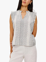 Rails Arlene Stripe Linen Rich Women's Loose V-Neck Top White/Multi Size XS
