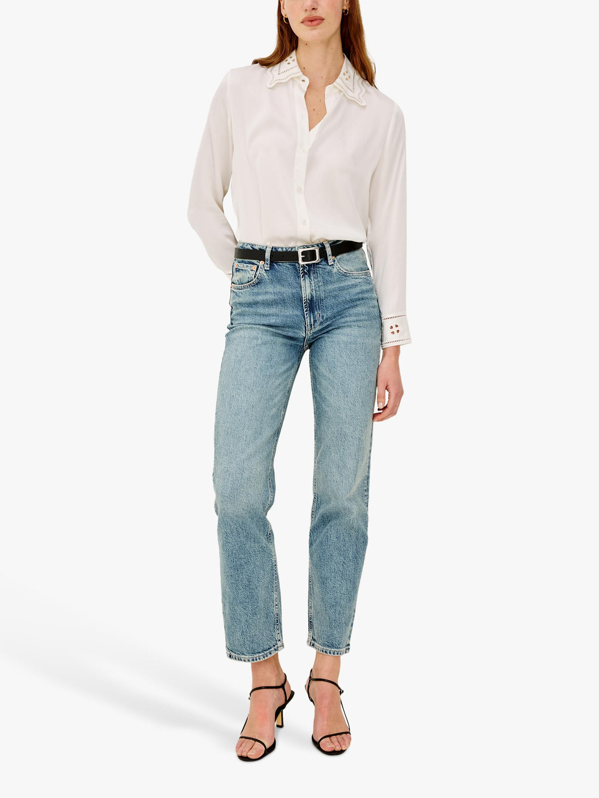 Rails Clarise Embroidered Pure Silk Women's Long-Sleev Shirt White - Size XS