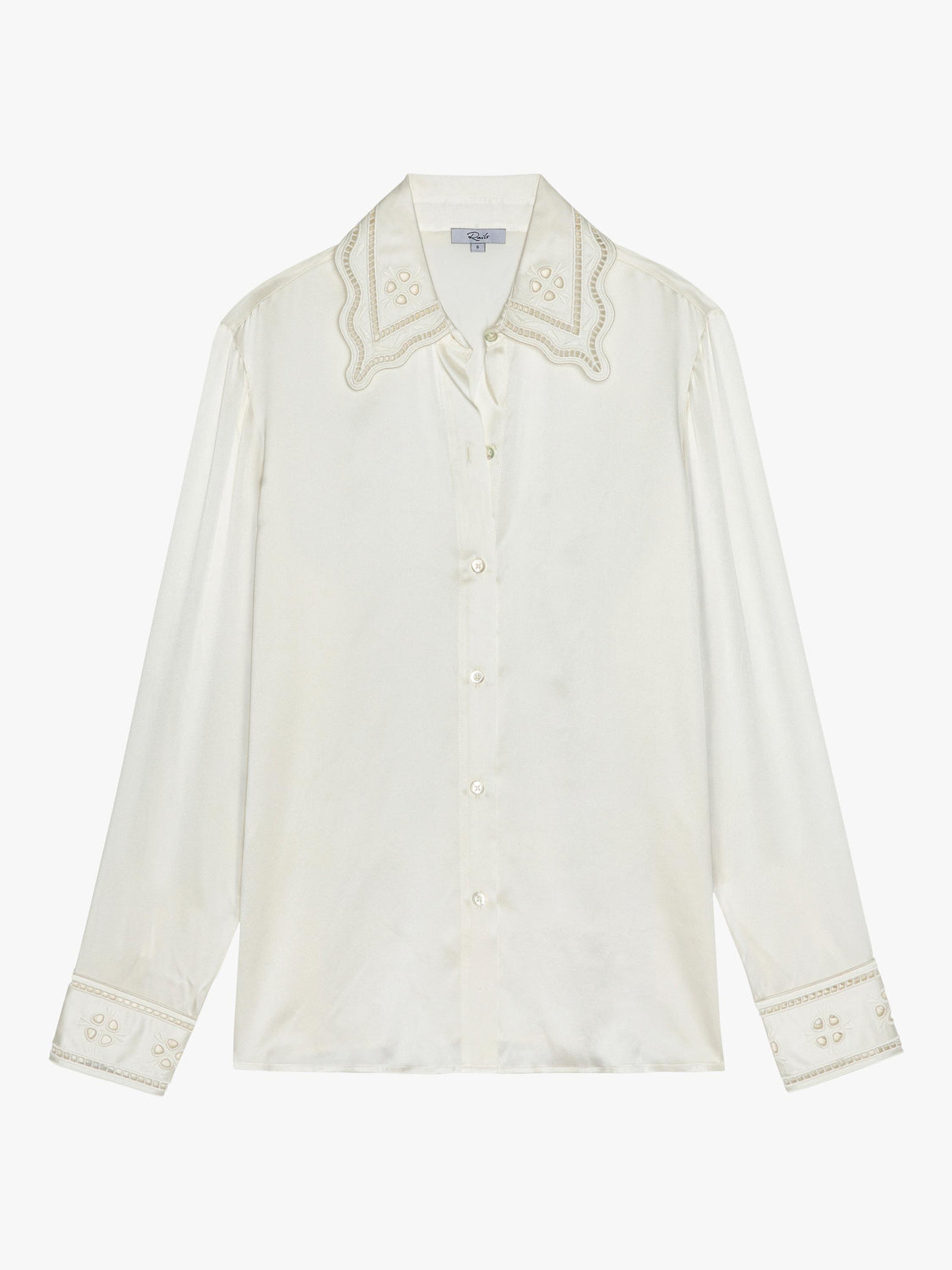 Rails Clarise Embroidered Pure Silk Women's Long-Sleev Shirt White - Size XS