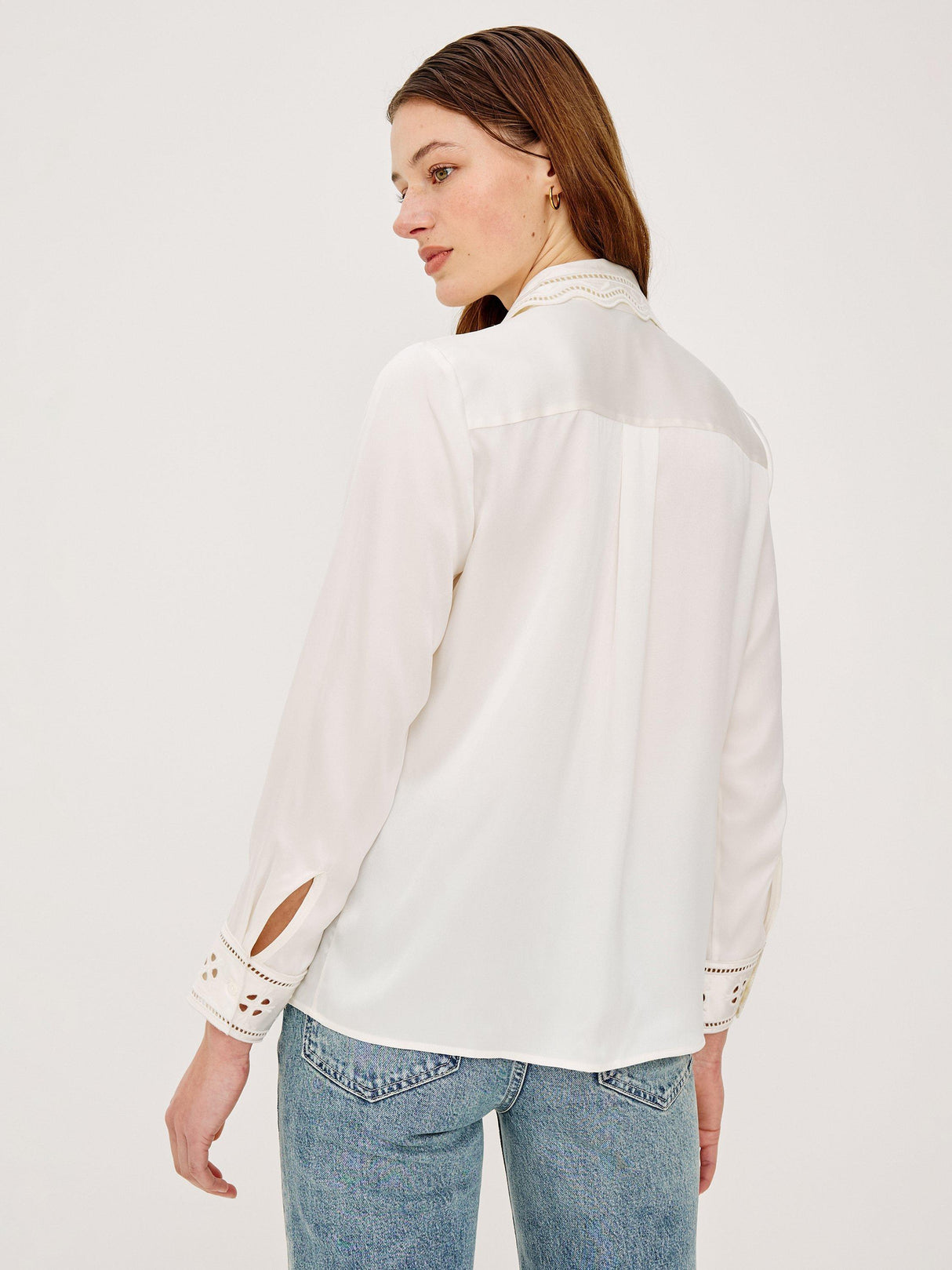 Rails Clarise Embroidered Pure Silk Long Sleeve Women's Shirt - White Small
