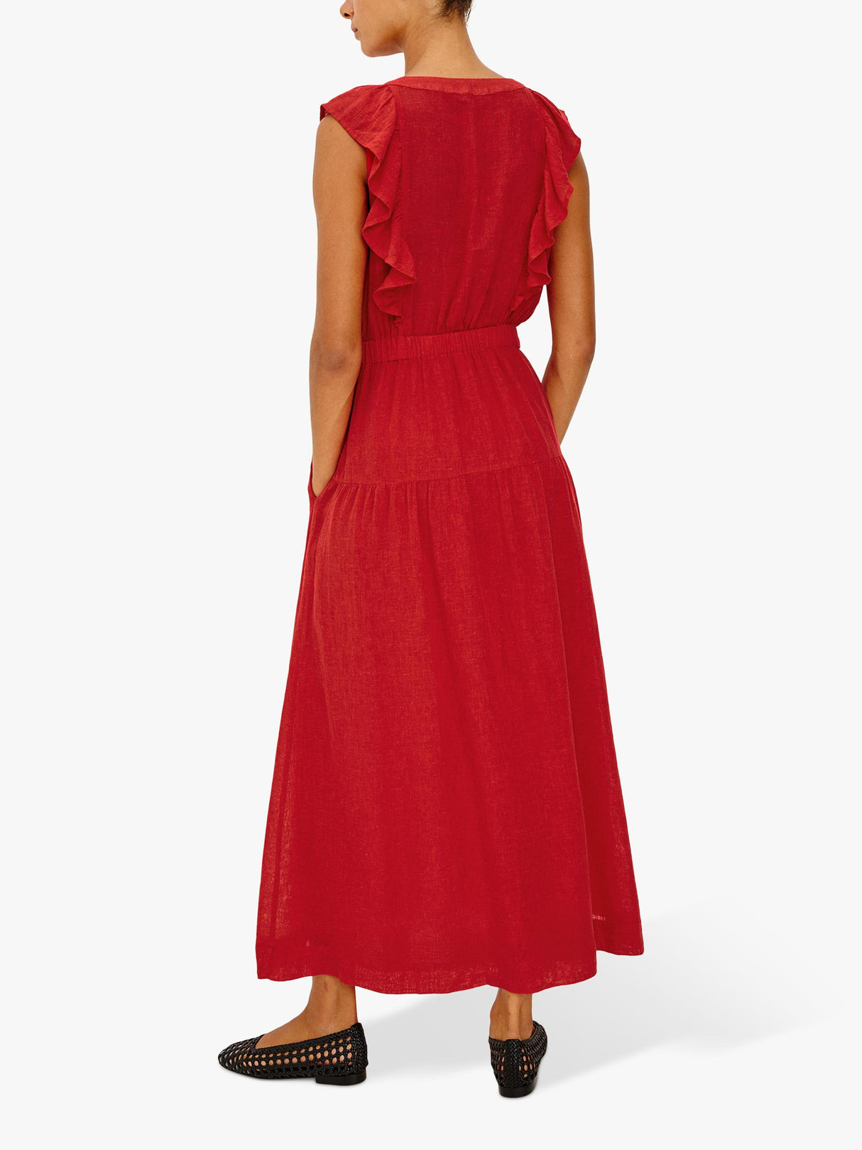 Rails Beaux Sleeveless Ruffle Neck Linen Blend Maxi Dress - Tomato - Large