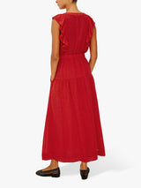 Rails Beaux Sleeveless Ruffle Neck Linen Blend Maxi Dress - Tomato - Large