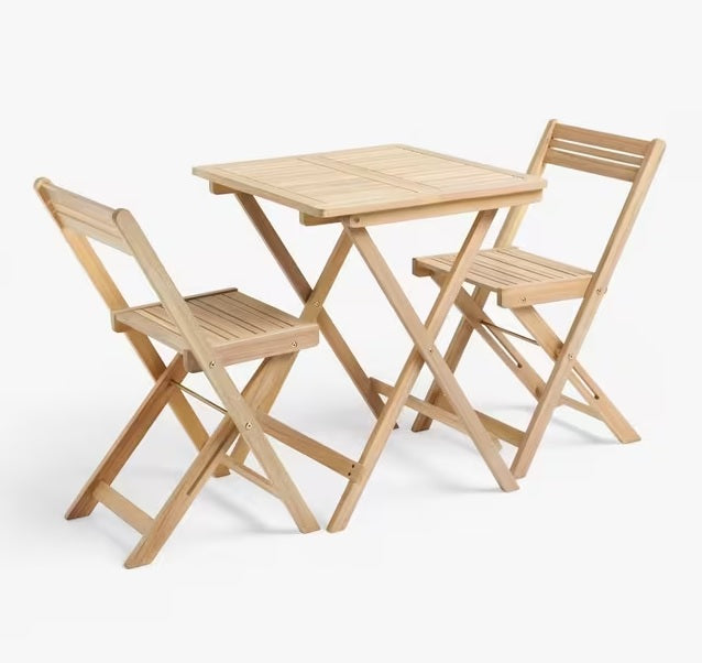 John Lewis Foldable Wooden 2-Seater Garden Table & Chairs Set - Natural