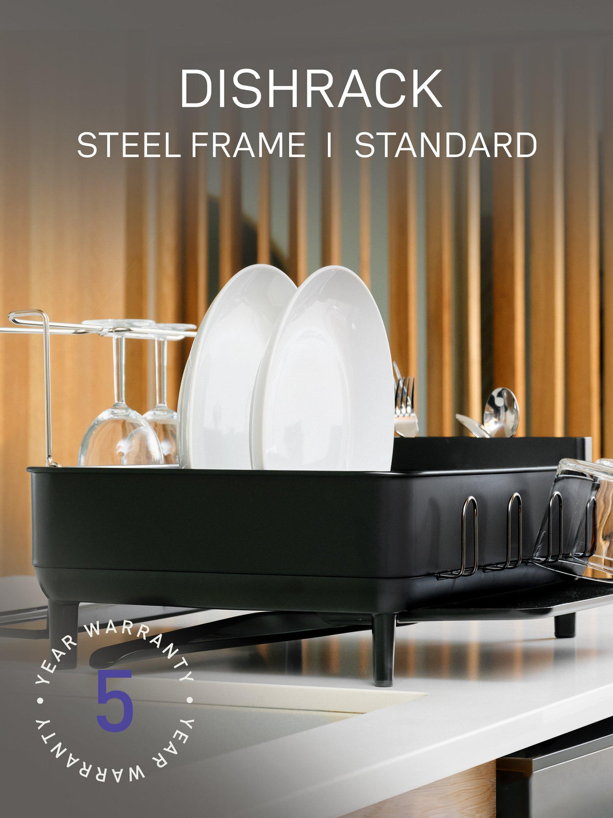 Simplehuman Steel Frame Kitchen Anti-Residue Dish Rack - Matte Black Steel