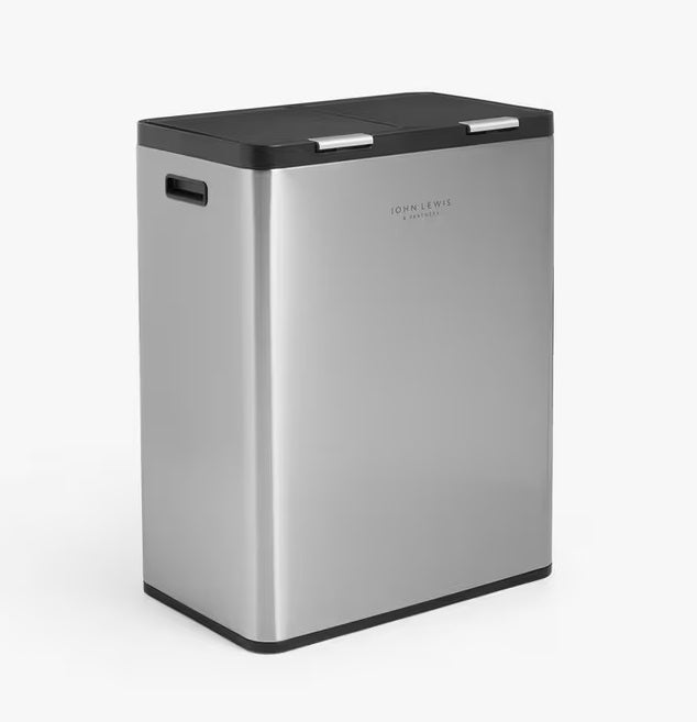 John Lewis Dual 30+30L Touch Recycling Bin with Handles - Stainless Steel