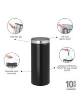 Brabantia Fingerprint Proof Stainless Steel 30L Kitchen Touch Bin Matt Black