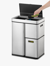 EKO Mirage Plus 55L Sensor Waste Separation 3-Chamber Bin - Stainless Steel