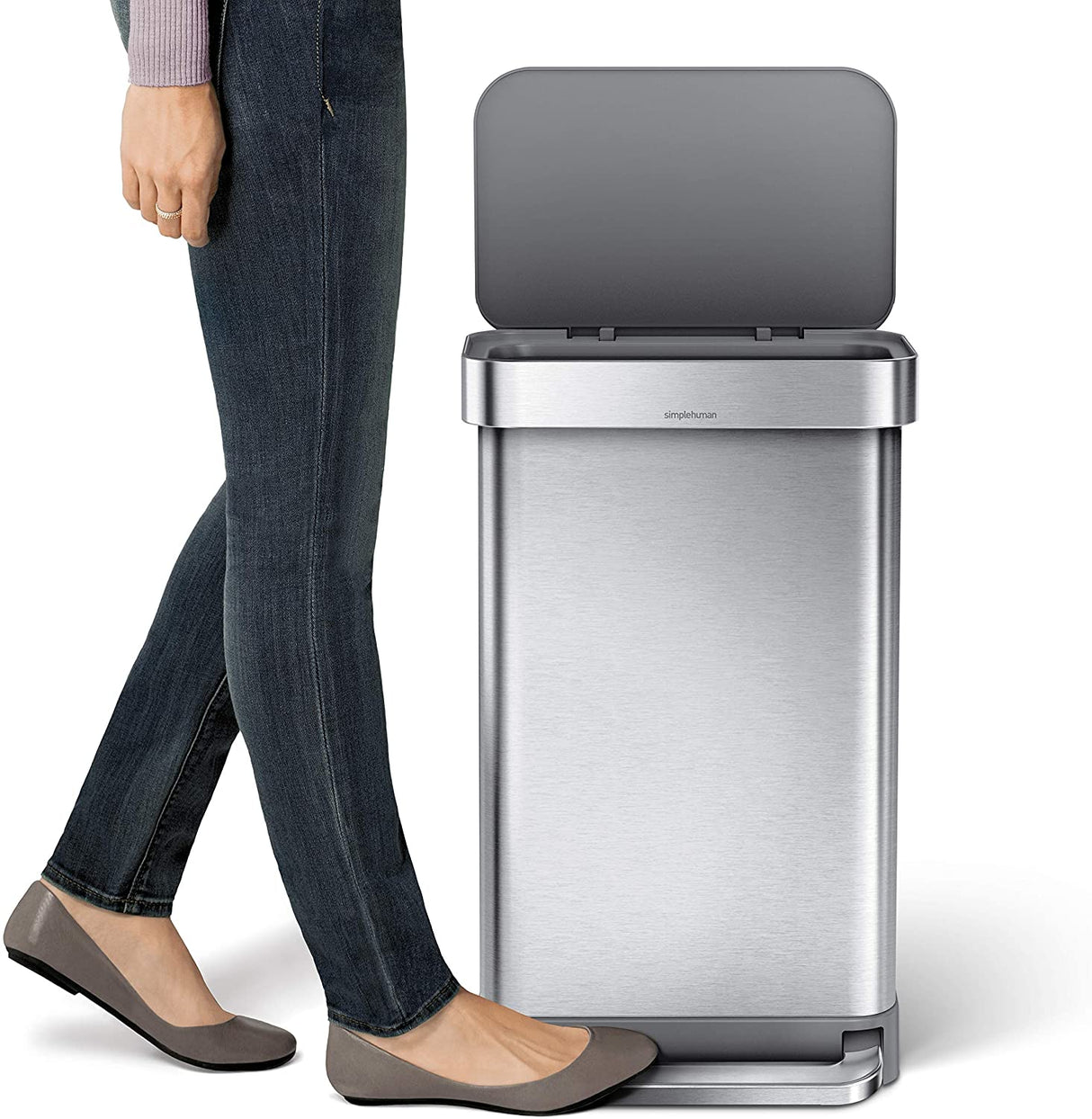 Simplehuman CW2080 Rectangular Pocket Liner Pedal Bin 45L - Stainless Steel