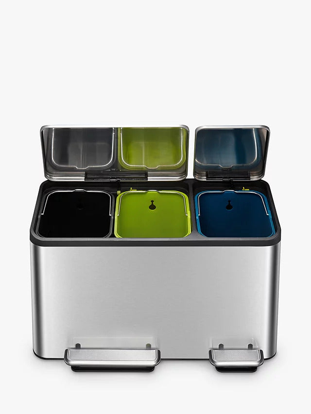 EKO Ecocasa 3 Section Recycling Pedal Bin 3 x 15L - Stainless Steel